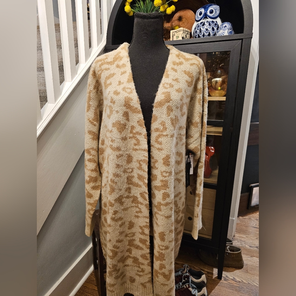 Black Tape Tan and Cream Animal Print Cardigan